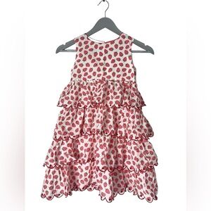 Mini Boden 8-9 year old Strawberry Tiered Dress Scalloped Embroidered Ruffle